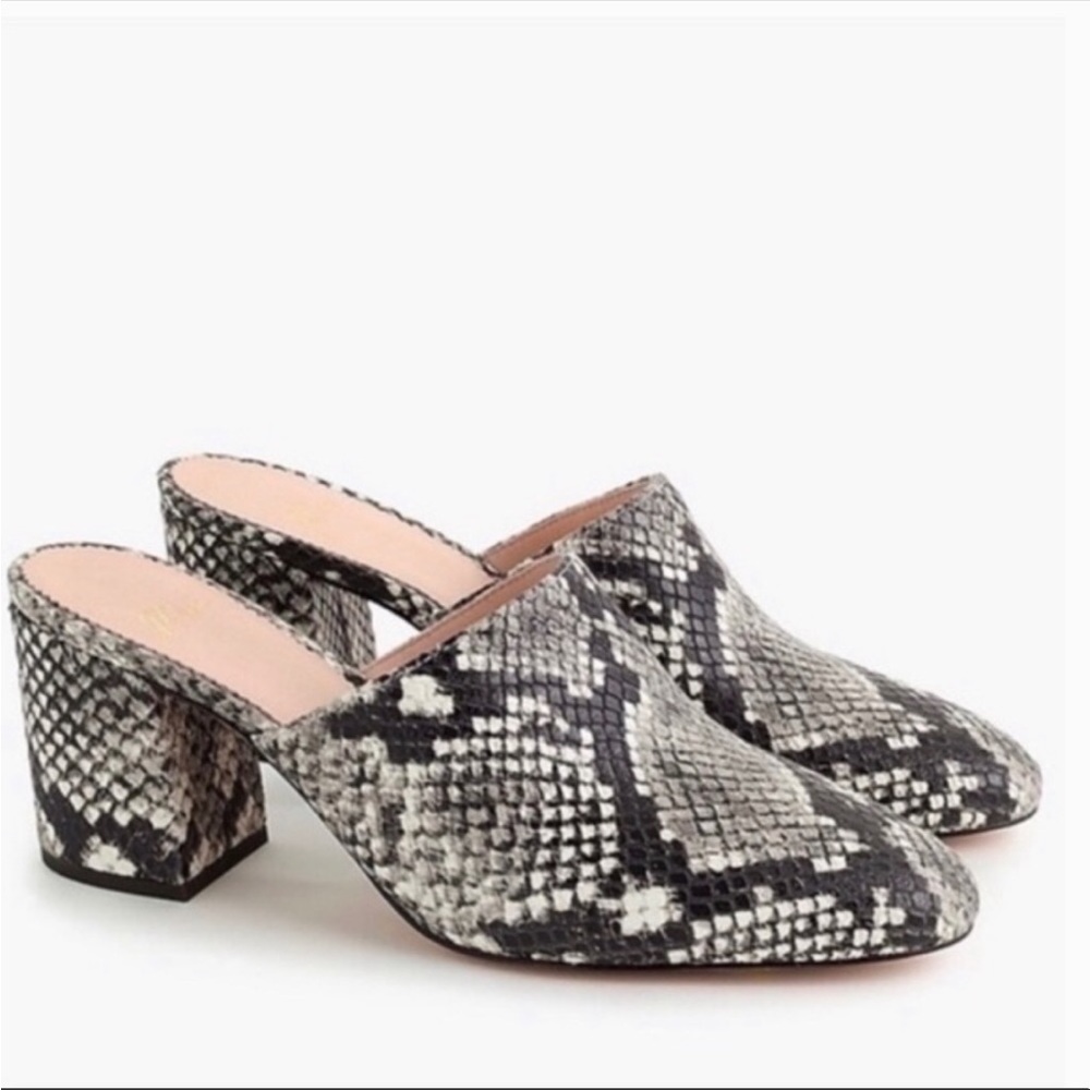J.Crew Snakeskin Print Block heel mules